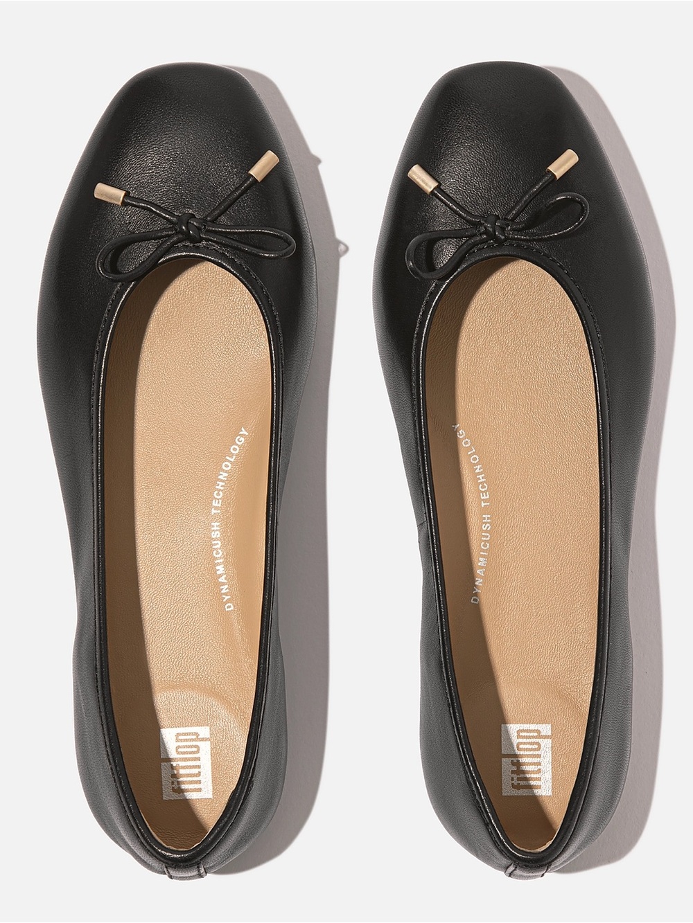 Fitflop Black Leather Ballet Flats with Bow Accent